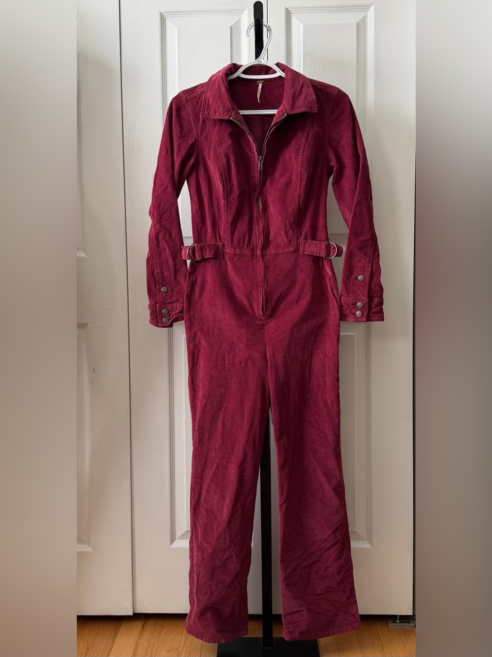 Free People Corduroy Zip-Front Jumpsuit in Burgundy - Picture 3 of 13